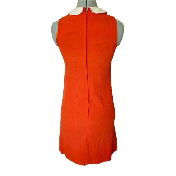 RARE Vintage 60s SHUBETTE OF LONDON Orange Crepe Daisy Mod Mini Dress, Sz 00 / 0 - Picture 2 of 14